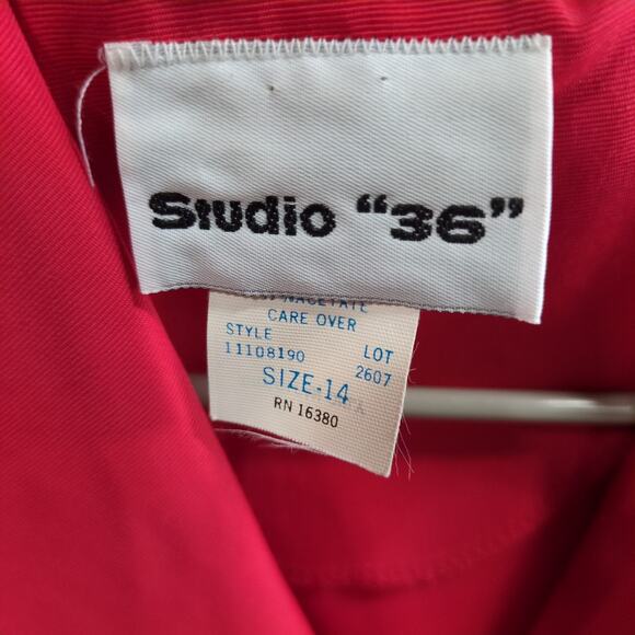 Vintage Studio 36 Dress Womens 14 Red Button Up 80s Retro Cottage Cape - Picture 5 of 8